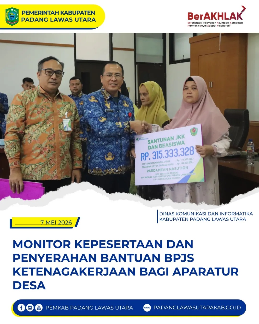 Monitor Kepesertaan dan Penyerahan Bantuan BPJS Ketenagakerjaan Bagi Aparatur Desa